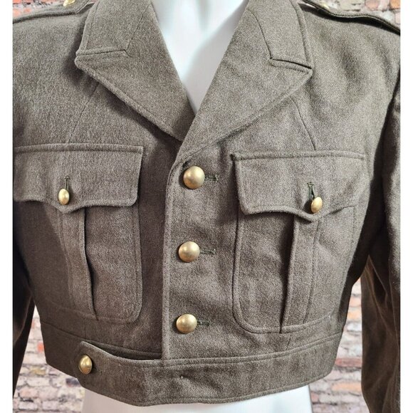 French Military Ike Style 1958 Olive Wool Jacket Gold Buttons 14 Delrieu Lyon - Picture 2 of 14